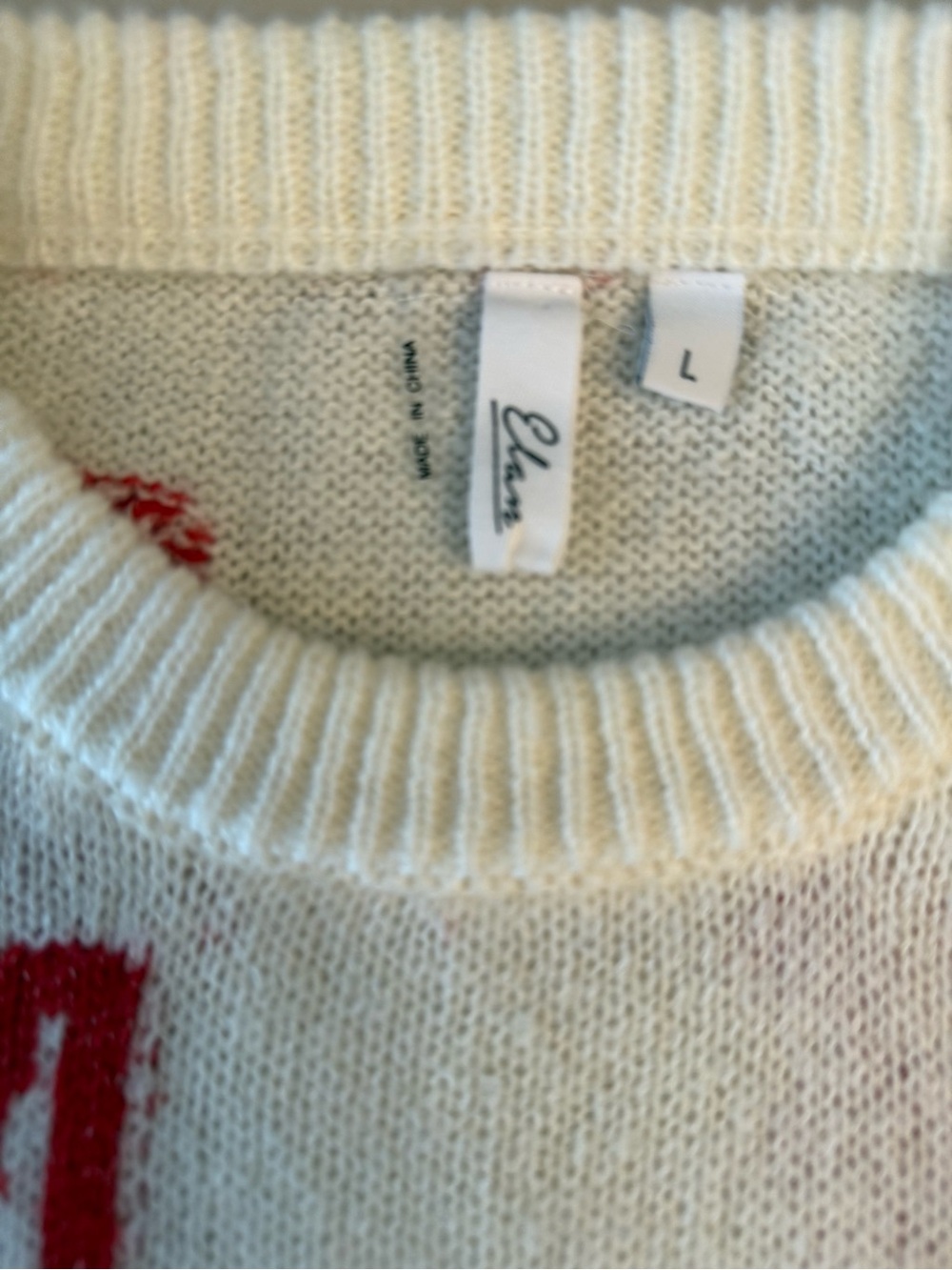 Elan Ivory Heart Print Soft Girl Crewneck Sweater Oversized Cozy Knit Pullover L - Picture 10 of 17